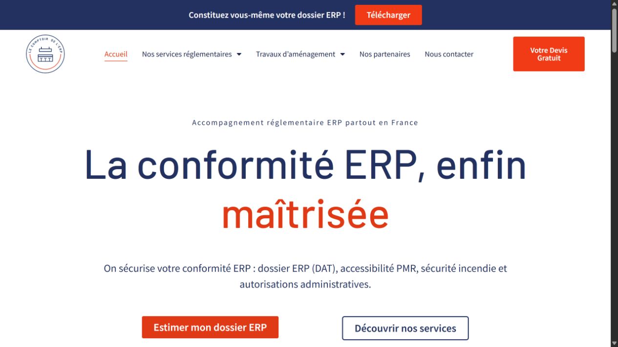 Page d’accueil actuelle du site Le Comptoir de l'ERP