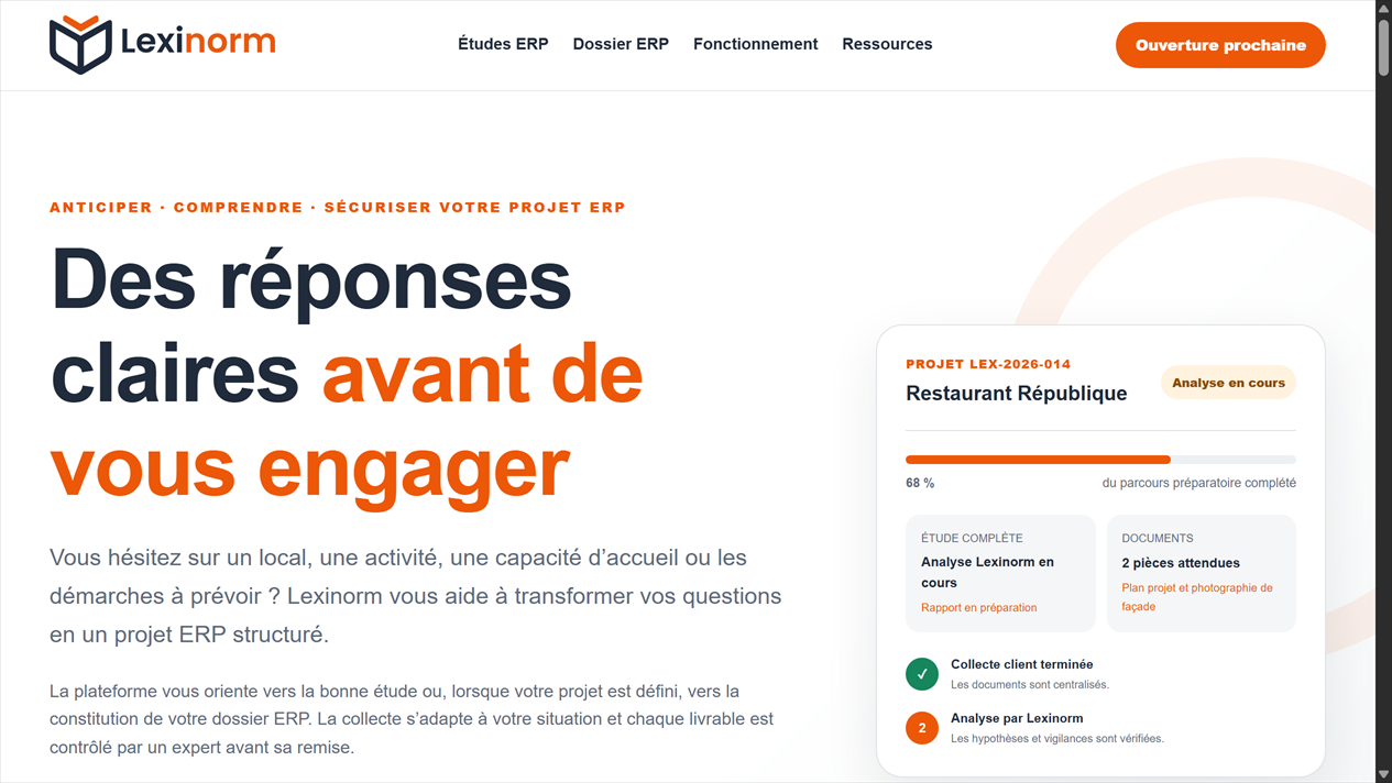 Page d’accueil actuelle du site Lexinorm